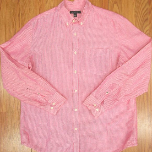 BANANA REPUBLIC REGULAR FIT LINEN SHIRT PINK & WHITE STRIPE Sz X-LARGE, XL - Picture 1 of 5